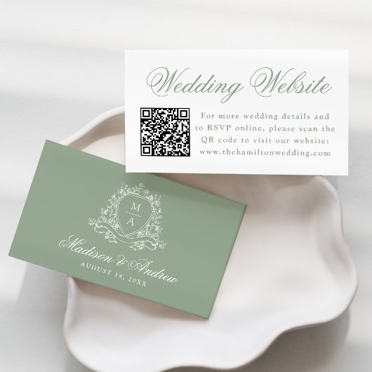 Elegante Sage Floral Wappen Wedding Website QR Cod Begleitkarte
