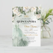 Elegante Sage Formal Dress White Roses Grüne Einladung (Stehend Vorderseite)
