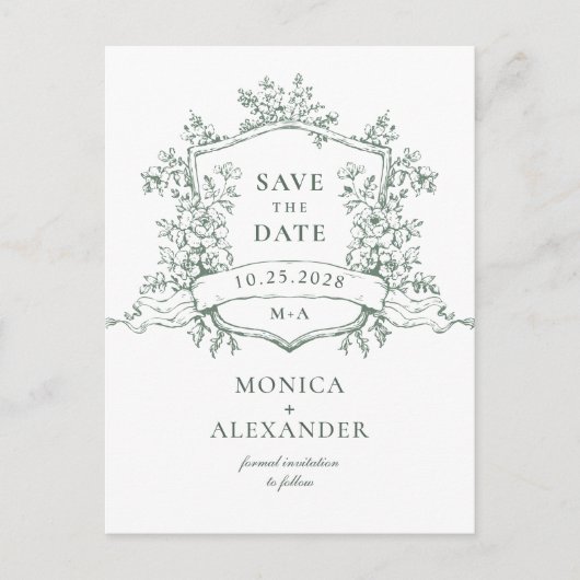Elegante Sage French Garden Wedding Save the Date Postkarte (Vorderseite)