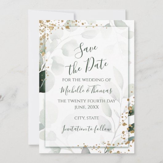 Elegante Sage Gold Aquädukt Eukalyptus Grüne Save The Date (Vorderseite)