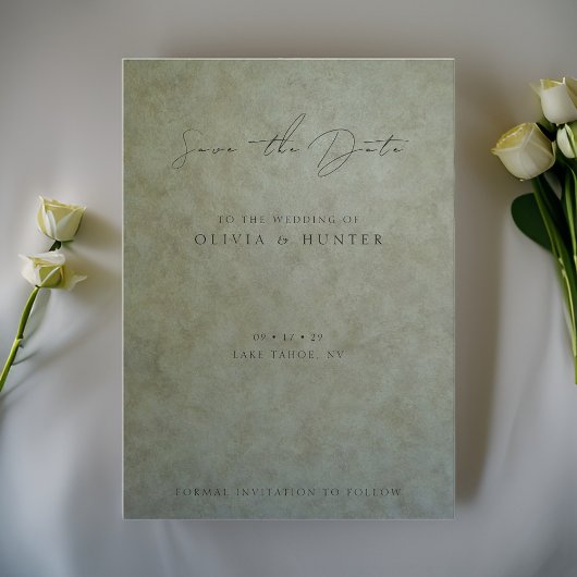 Elegante Sage Gold Wedding Save the Date Card