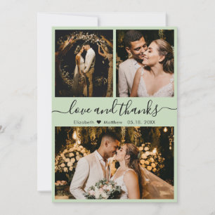 Elegante Sage Green 3 Foto Collage Wedding Dankeskarte