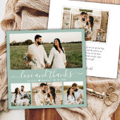 Elegante Sage Green 4 Foto Collage Script Hochzeit Dankeskarte
