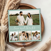 Elegante Sage Green 4 Foto Collage Script Hochzeit Dankeskarte