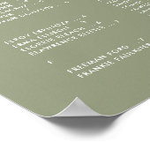 Elegante Sage Green Alphabetisches Sitzdiagramm Poster (Ecke)