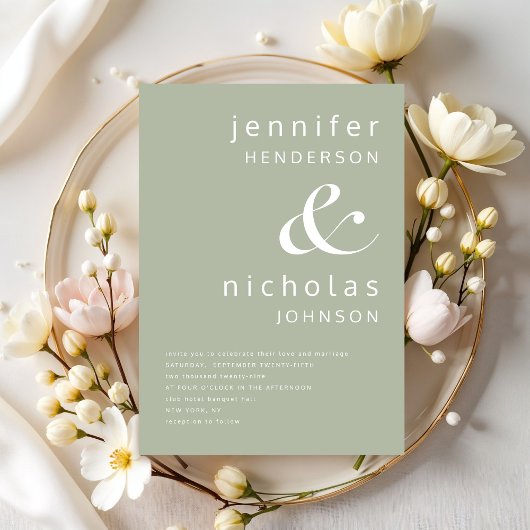 Elegante Sage Green Ampersand Hochzeit Einladung
