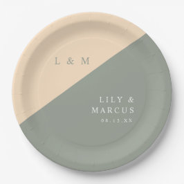 Elegante Sage Green and Cream Monogram Wedding Pappteller