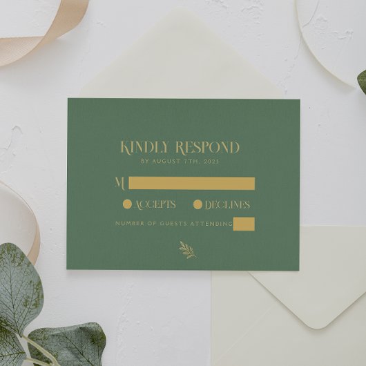 Elegante Sage Green and Gold Wedding RSVP Karte