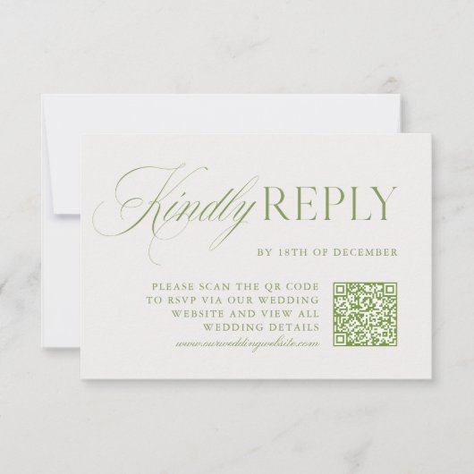 Elegante Sage Green & Beige QR Code RSVP Card (Vorderseite)