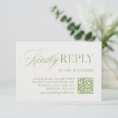 Elegante Sage Green & Beige QR Code RSVP Card Karte (Stehend Vorderseite)