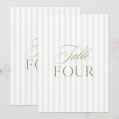 Elegante Sage Green & Beige Wedding Tischnummer (Vorne/Hinten)