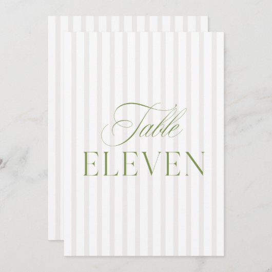 Elegante Sage Green & Beige Wedding Tischnummer (Vorne/Hinten)