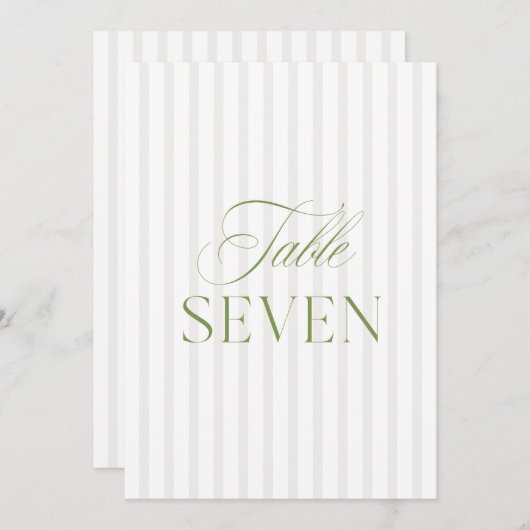 Elegante Sage Green & Beige Wedding Tischnummer (Vorne/Hinten)