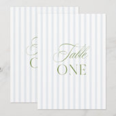 Elegante Sage Green & Blue Wedding Tischnummer (Vorne/Hinten)