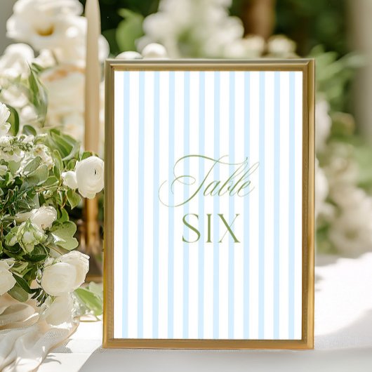 Elegante Sage Green & Blue Wedding Tischnummer