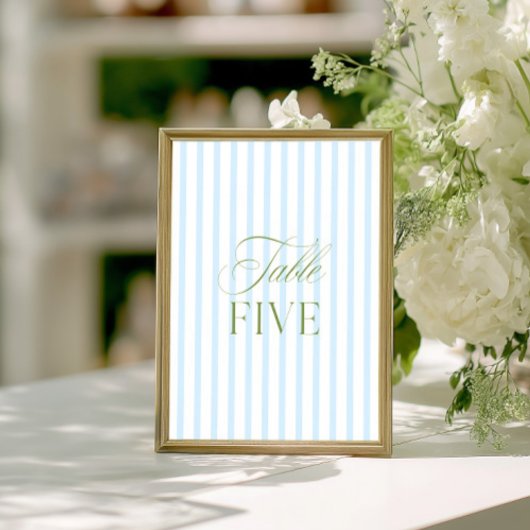 Elegante Sage Green & Blue Wedding Tischnummer