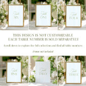 Elegante Sage Green & Blue Wedding Tischnummer
