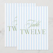 Elegante Sage Green & Blue Wedding Tischnummer (Vorne/Hinten)