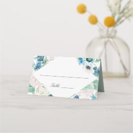 Elegante Sage Green Blue White Floral Wedding Platzkarte