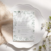 Elegante Sage Green Blumengarten Hochzeit Einladung