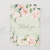Elegante Sage Green Blush Bloral Baby Dusche Dankeskarte (Vorne/Hinten)