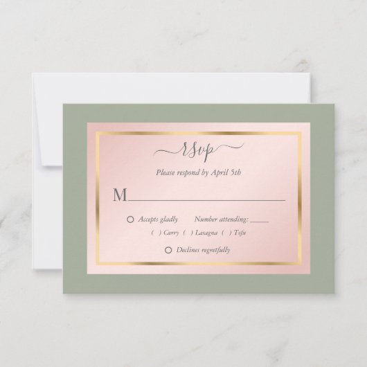 Elegante Sage Green Blush Gold Wedding RSVP Karten (Vorderseite)