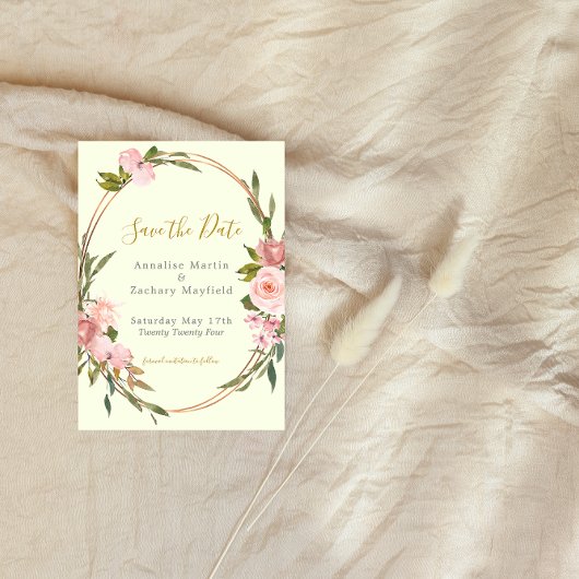 Elegante Sage Green Blush Pink Floral Gold Hochzei Save The Date