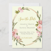 Elegante Sage Green Blush Pink Floral Gold Hochzei Save The Date (Vorderseite)