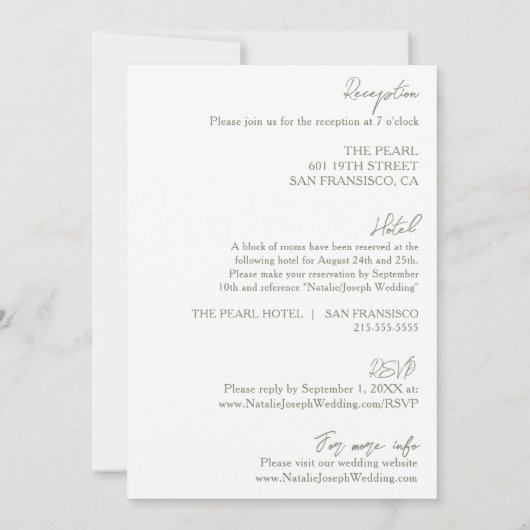 Elegante Sage Green Boho Alles in einer einzigarti Einladung (Rückseite)