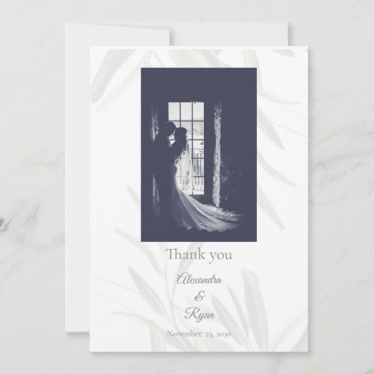 Elegante Sage Green Botanical Wedding Dankeskarte (Vorderseite)