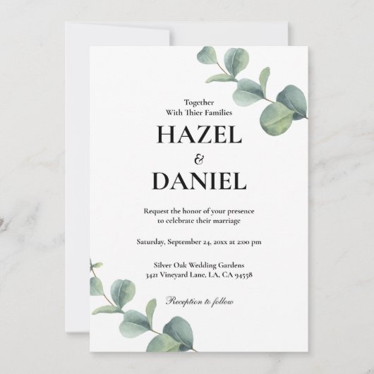 Elegante Sage Green Botanical Wedding Einladung (Vorderseite)