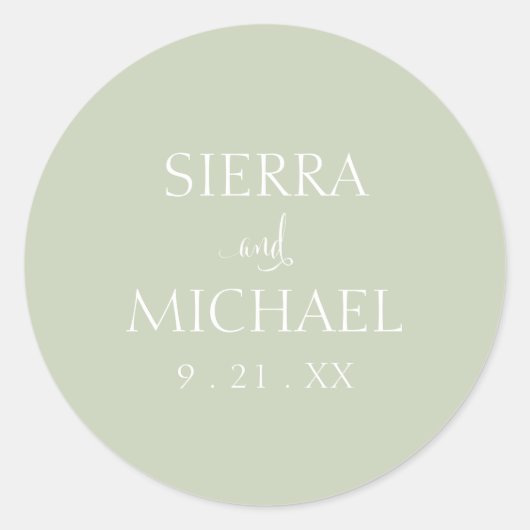 Elegante Sage Green Botanical Wedding Runder Aufkleber (Vorderseite)