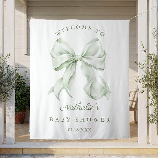 Elegante Sage Green Bow Baby Dusche Hintergrund Wandteppich
