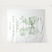 Elegante Sage Green Bow Baby Dusche Hintergrund Wandteppich (Vorderseite (Horizontal))