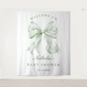 Elegante Sage Green Bow Baby Dusche Hintergrund Wandteppich (Vorderseite)