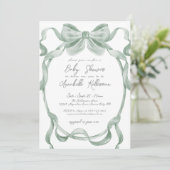 Elegante Sage Green Bow Baby Shower Einladung (Stehend Vorderseite)