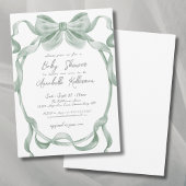 Elegante Sage Green Bow Baby Shower Einladung