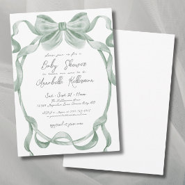 Elegante Sage Green Bow Baby Shower Einladung
