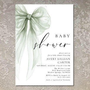 Elegante Sage Green Bow Baby Shower Einladung