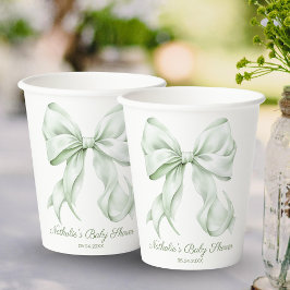 Elegante Sage Green Bow Baby Shower Pappbecher