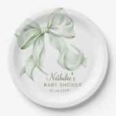 Elegante Sage Green Bow Baby Shower Pappteller (Vorderseite)