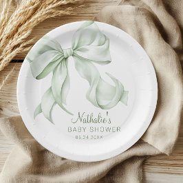 Elegante Sage Green Bow Baby Shower Pappteller