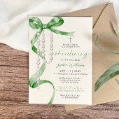 Elegante Sage Green Bow & Rosary Christening Einladung