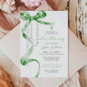 Elegante Sage Green Bow & Rosary Christening Einladung