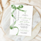 Elegante Sage Green Bow & Rosary Christening Einladung