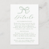 Elegante Sage Green Bow Wedding Details Begleitkarte (Vorderseite)