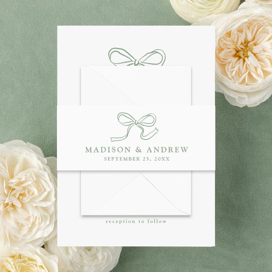 Elegante Sage Green Bow Wedding Einladungsbanderole