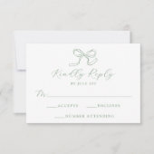Elegante Sage Green Bow Wedding RSVP Karte (Vorderseite)