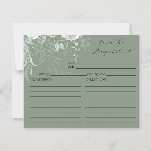 Elegante Sage Green Brautparty Rezept Card (Vorderseite)