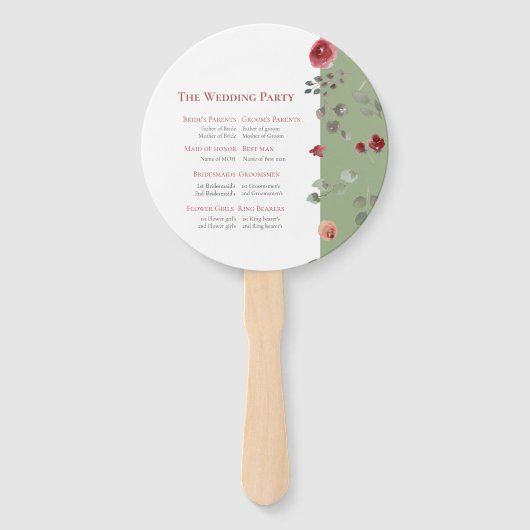Elegante Sage Green Burgund Rose Hochzeit Zeremoni Fächer (Rückseite)